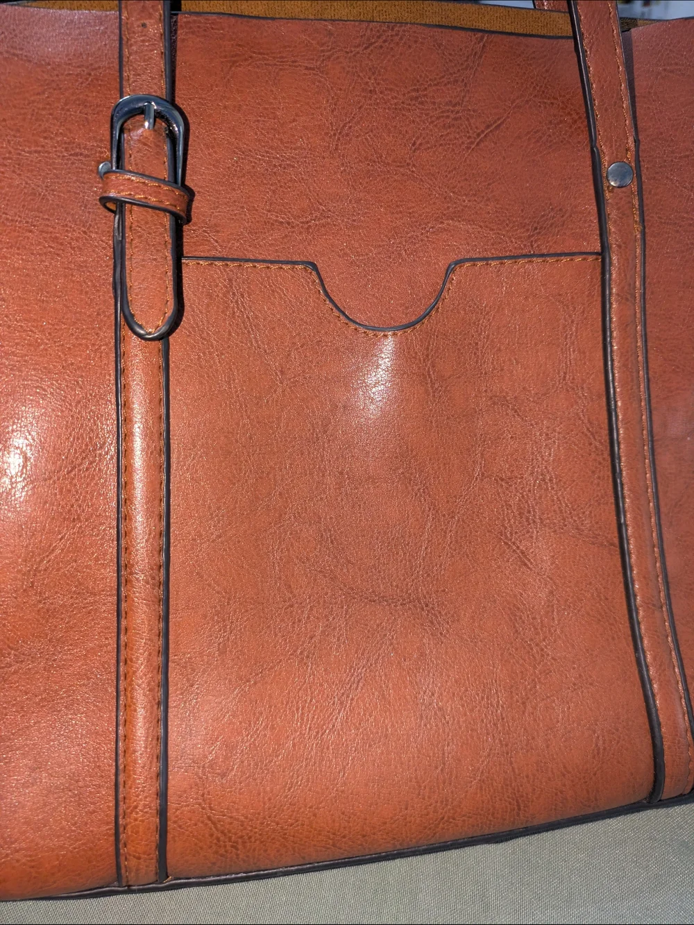 Classic Brown Leather-Look Tote Bag